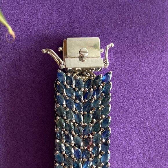 💛 925 Handmade 294 Blue Marquise Sapphire Bracelet - Picture 8 of 9